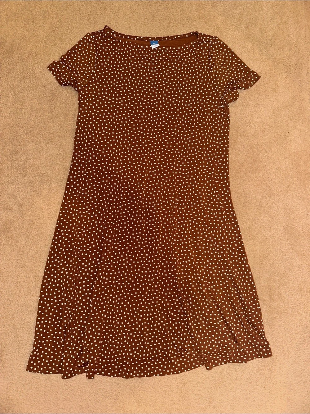 Old Navy Rust Brown Polka Dot Midi Dress with Short Sleeves - Picture 1 of 2